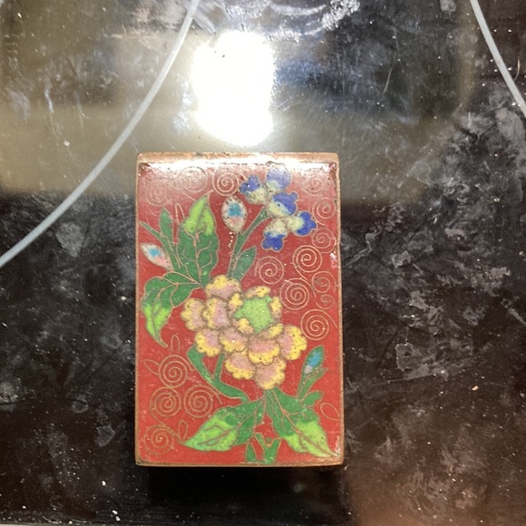 Cloisonné match box holder - Beautiful Brass and Cloisonné Striker Box - Picture 2 of 5